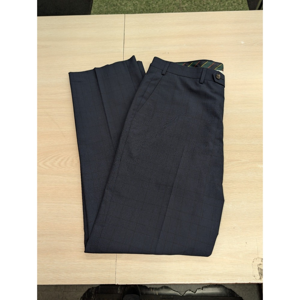 Chaps Men's Navy Blue Plaid Dress Pants Slacks 36W‎ 32L Flat Front Golf Office